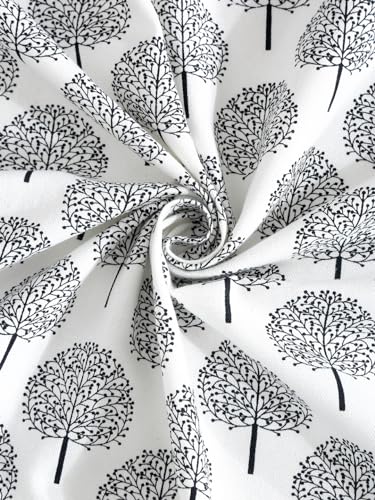 Image of Cortina Tree Light-Filtering 100% Cotton Curtains 5 feet Long Set of 1 for Window [ Opacity: 50-60%, Color: White Black, 180 GSM ]