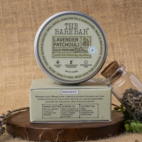 Image of The Bare Bar Lavender Patchouli Solid Perfume - 20gm | Floral Fragrance| Odor & Sweat Control | Natural formula & Chemical free| Good for all skin types | Travel Mini Size Solid Perfume