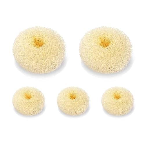 Juego de 5 piezas para hacer moños en forma de dona, estilo anillo (beige, 2 grandes y 3 pequeños)