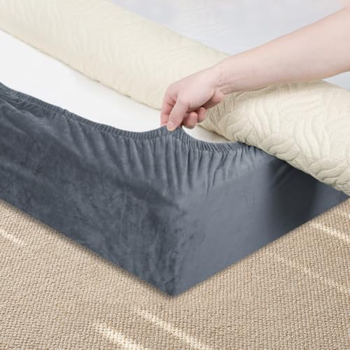 DUJUIKE Cubre Somier para Cama, Alternativa a la Falda de Cama Tradicional Totalmente elástica, Cubre Canapés para Somier, fácil de Instalar (Gris, Queen Bed Width:150-160cm)