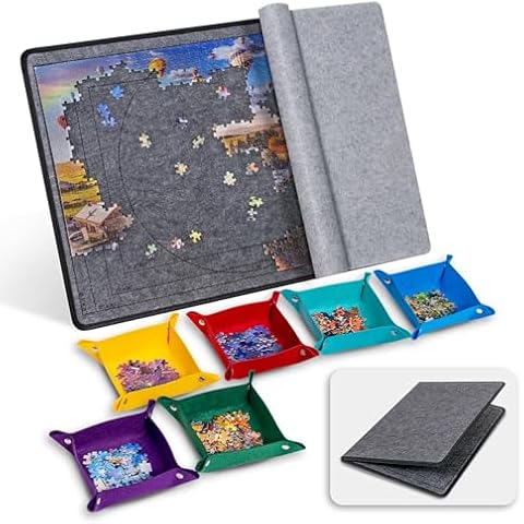 Becko US Jigsaw Puzzle Board with 6 Sorting Trays & Felt Cover, Foldable Puzzle Mat with Auxiliary Lines for Puzzle Storage Saver, Lightweight & Portable, for 1000 750 500 Piece Jigsaws Puzzles Cover