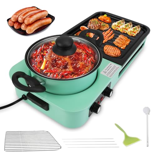 Image of Zorpupoa Hot Pot Electric with Grill, 1600W 3 in 1 Smokeless Non-Stick Barbecue Shabu Hot Pot with Dual Temp Control, Multifunctional Teppanyaki Grill Pot, Shabu Korean BBQ for 3-5 People