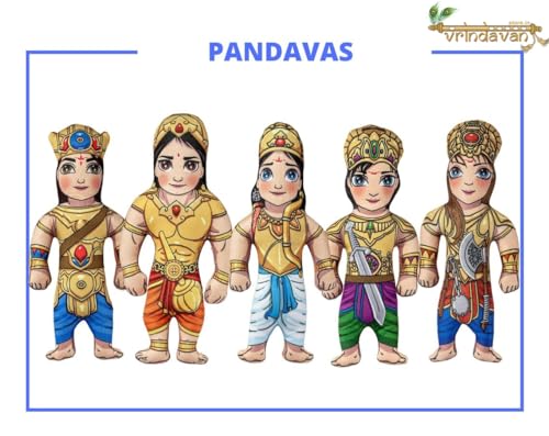 Image of Panch Pandav Soft Toy Set - 5 Stuffed Dolls for Kids & Babies | Mahabharat Plush Toys for Boys & Girls | Washable Devotional Toys for Children