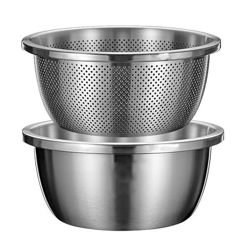 ボウル ザル セット 水切りボウル 2点セット 316ステンレスざる 水切りかご 収納バスケット ざる 3way 米とぎ 野菜みずきり 米洗う 野菜 果物洗い キッチン用品 おしゃれ 台所用品 多機能 重ねる 耐熱ザル 軽量 丈夫 湯切り 便利 (18口径