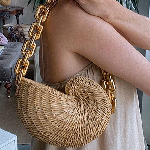 Onlymaker Women Summer Straw Woven Shoulder Bag Beach Party Chain Tote Rattan Handbags2