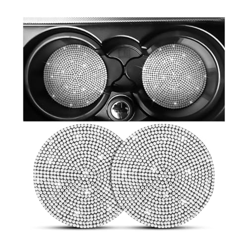 Image of Osilly Bling Car Cup Holder Coaster, 2 Pack Crystal Rhinestone Anti-Slip Insert Coasters, Universal 2.75 Inch Fashion Automotive Cup Mat, Car Interior Accessories Decor Gifts for Women (White)
