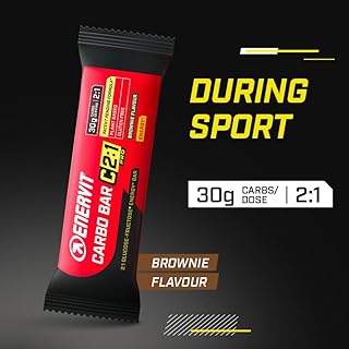 Enervit, Carbo Bar C2:1PRO Brownie, Barrette Energetiche, 30g di Carboidrati, Gusto Cioccolato, Per Attività di Endurance, +50% di Carboidrati Assorbiti, Senza Glutine, VeganOk, 12 Barrette da 45g