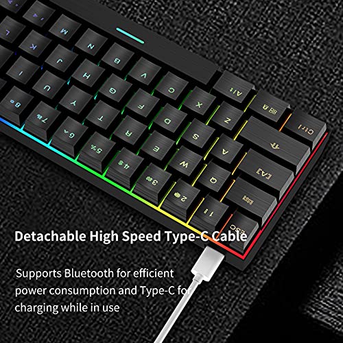 Image of Metal Keycaps Mechanical Gaming Keyboard with Blue Switches, Support USB Bluetooth Connection, 15 RGB LED Backlit, for Windows Mac PC(Black)