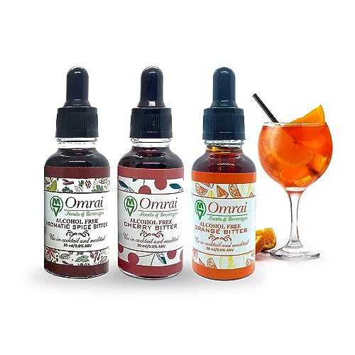 Image of Omrai Foods Orange+Spice+Cherry Bitters for Cocktails & Mocktails, 30ml Non-Alcoholic Botanical Bitters | Natural Spice Flavor Enhancer Ideal for Old Fashioned, Negroni, Manhattan, Martini & Gin Tonic