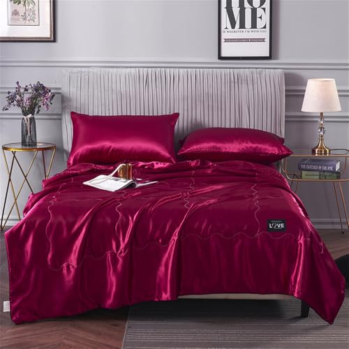 FANSU Sommerdecke, Leichte-Kühldecke, Kühlere Bettdecke, Bettdecke Ohne Bezug, Kunstseide Tagesdecke für Sofaüberwurf Einzel Doppel, Muttertagsgeschenk (Rotwein,200x230cm)