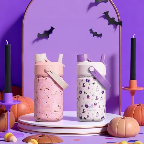 12 oz Halloween Kids Insulated Water Bottle: 2-in-1 Straw Spout Lid, Leakproof, BPA-Free, Keep Cold 24H, Stainless Steel Cup for Party, School,... - Image 6