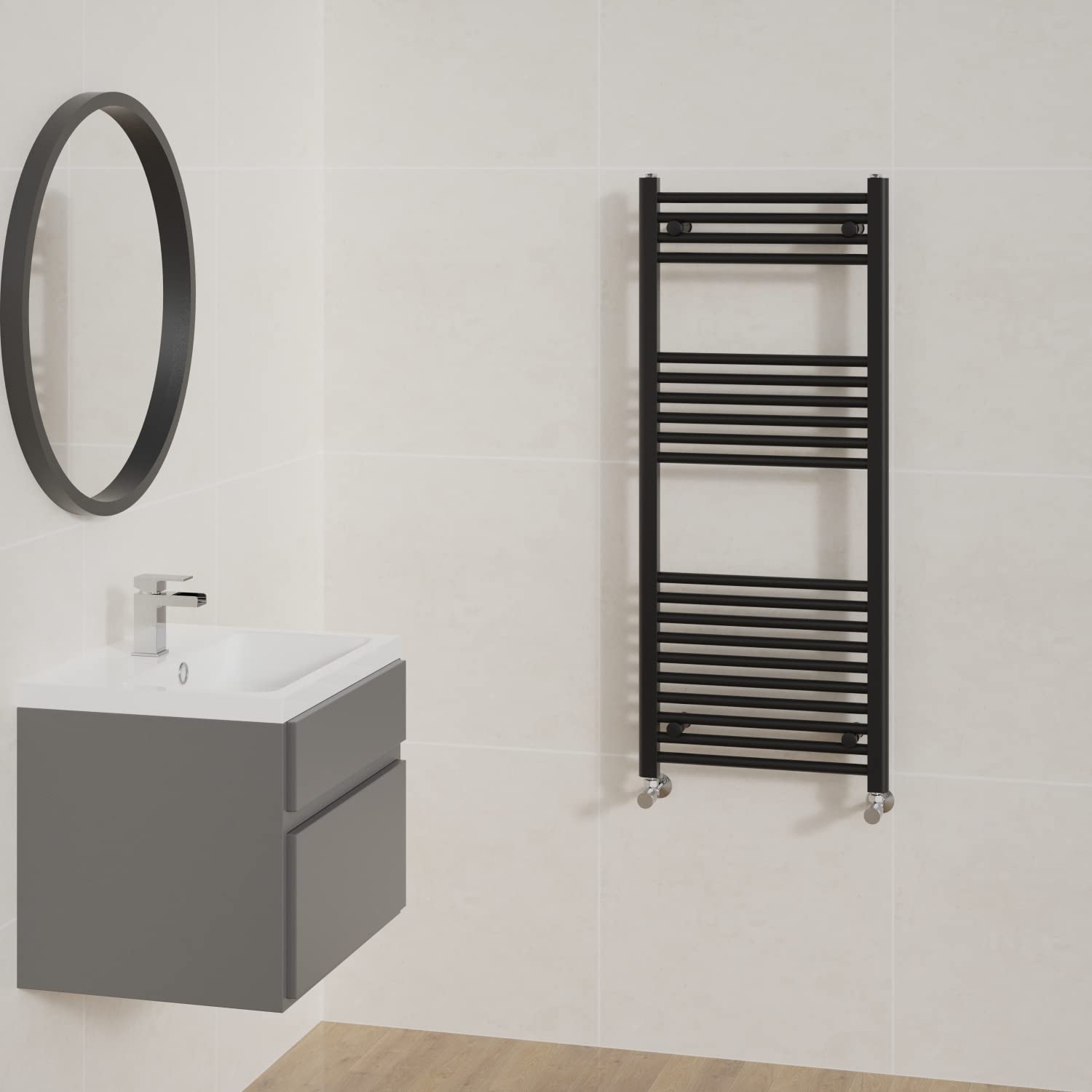 NRG Straight Black Bathroom Heated Towel Rail Radiator Central Heating Ladder Rad Warmer 1200x500mm