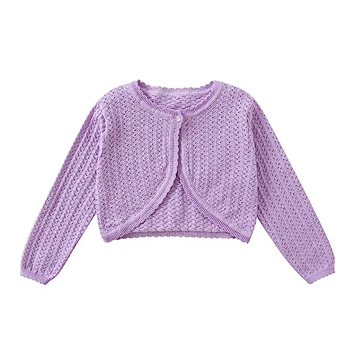 Yealoo Bolero Mädchen mit Lochmuster gestrickt Baumwolle Strickjacke Kinder Bolerojacke Schulterjacke Rundhals Langarm