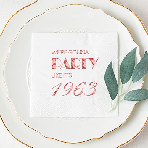 Crisky NPK038-1960GONNAPARTY-ROSEGOLD-50 60Th Birthday Cocktail Napkins Rose Gold thumb #3