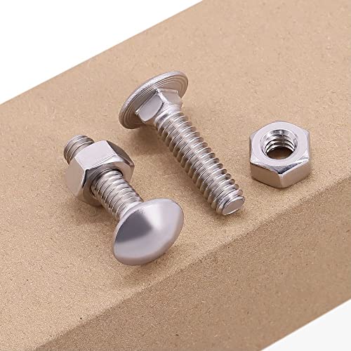 Image of M8-1.25 x 20mm (10 Sets) Carriage Bolt DIN603 with Hex Nut DIN934, Full Coarse Thread, 304 Stainless Steel 18-8, Round Head Square Neck Screws Coach Bolt