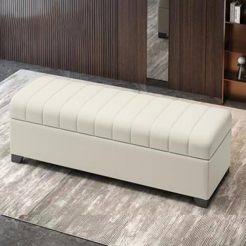 Banco otomano de almacenamiento con zapatero, asiento de almacenamiento para dormitorio, reposapiés para pasillo y sala de estar, color blanco cremoso L4