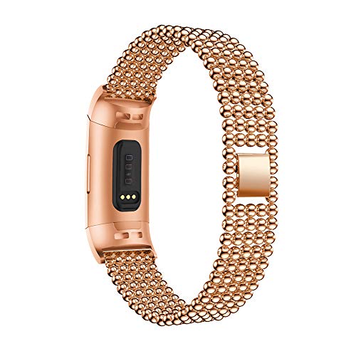 Compatible with Fitbit Charge 3 Bands for Women Men, Stylish Charge3 SE Replacement Band Metal Beads Style Straps Bracelet Wristbands Accessory Watch Band for Fit Bit Charge 3 (Rose Gold) Compatible with Fitbit Charge 3 Bands for Women Men, Stylish Charge3 SE Replacement Band Metal Beads Style Straps Bracelet Wristbands Accessory Watch Band for Fit Bit Charge 3 (Rose Gold)