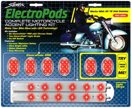 Street FX 1042433 ElectroPods Red/Chrome Motorcycle Oval Pod Lighting Kit