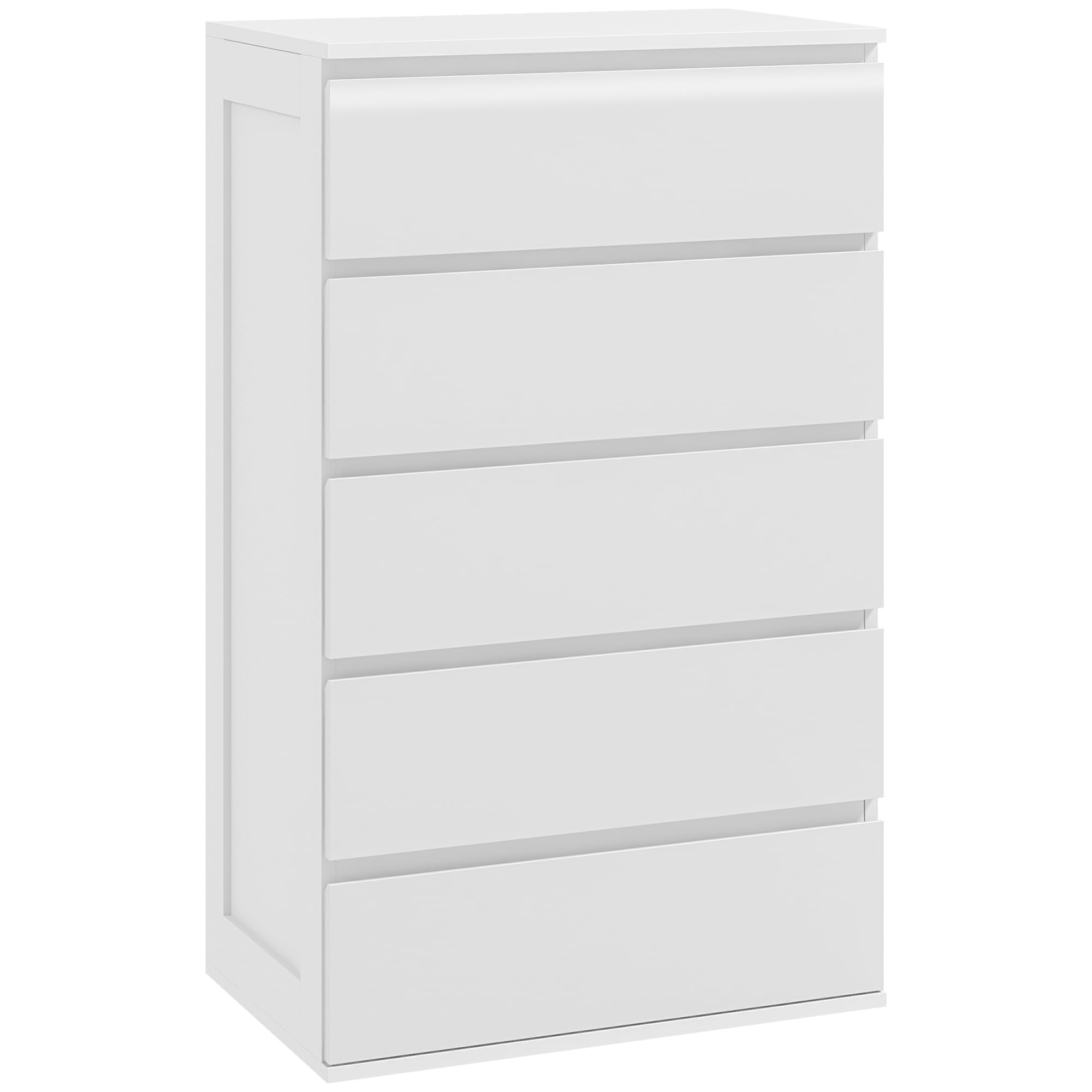 HOMCOM Commode 5 tiroirs, Meuble de Rangement étroit sans poignées, chiffonnier, Style Moderne, Commode pour Chambre à Coucher, Salon, Couloir, 60 x 39 x 100 cm, Blanc