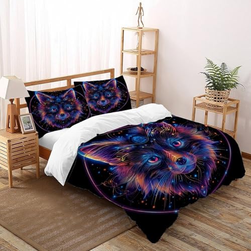 Housse de couette 220x240cm Neon Fox en microfibre avec ses taies - 3
