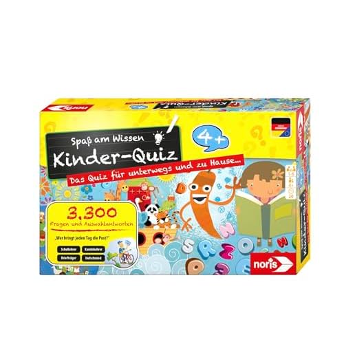 Noris 606013595 Kinder-Quiz, der Familen-Spielspaß für Zuhause oder unterwegs, für 1-6 Spieler ab 4 Jahren