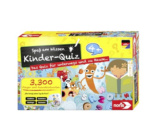 Noris Quizspiel mit 3300 Fragen und Antwortmöglichkeiten – Wissensspiel für Kinder ab 4 Jahren – Lernspiel für 1–6 Spieler – wertiges Reisespiel und Familienspiel für zuhause – Fragen und Rätselspaß