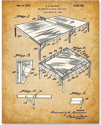 Ping Pong Table Tennis - 11x14 Unframed Patent Print - Makes a Great Gift Under $15 for Game Room