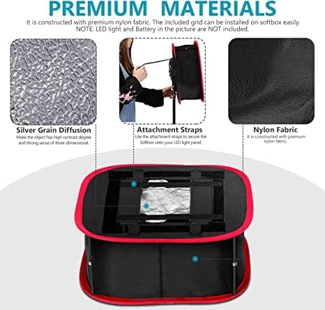 Neewer Collapsible Softbox with Strap Attachment, Grid and Carrying Bag Compatible with Neewer 480/660/530 LED Light Panels, 9.8x8.7 inches Opening (Black+Red)
