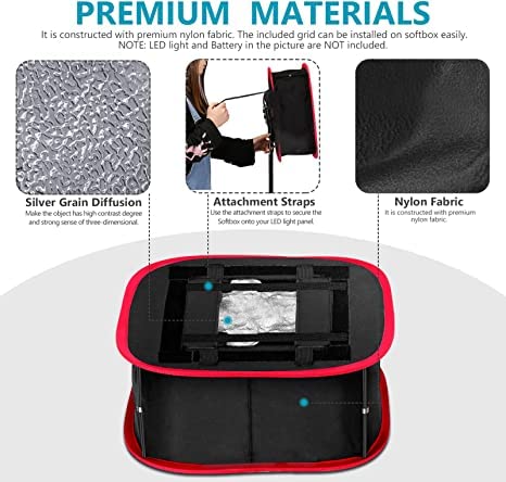 Neewer Collapsible Softbox With Strap Attachment, Grid And Carrying Bag Compatible With Neewer 480/660/530 Led Light Panels, 9.8X8.7 Inches Opening (Black+Red) #TOP2