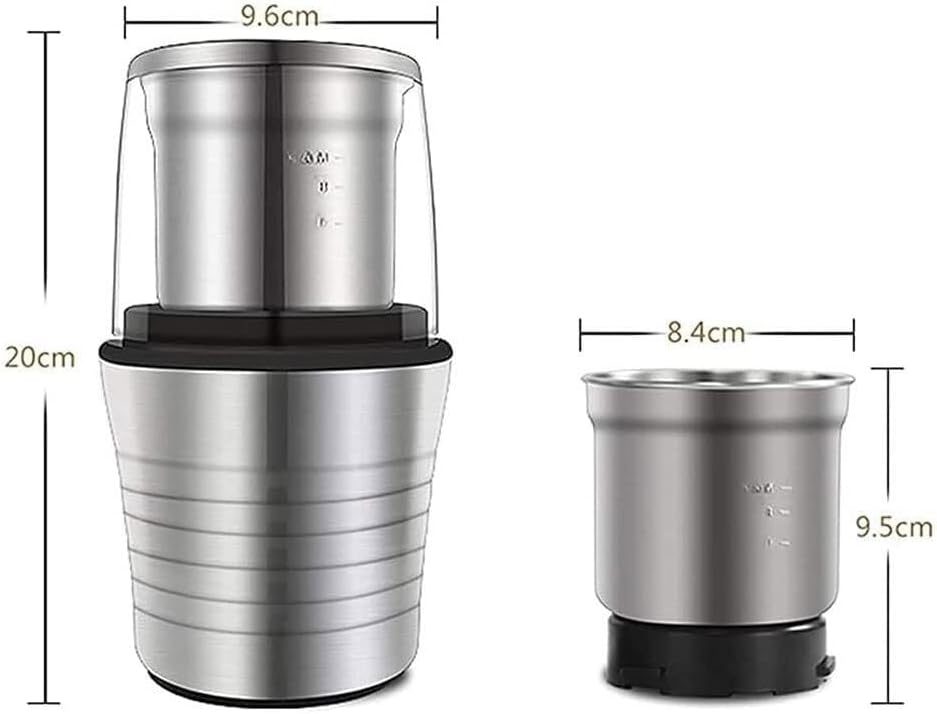 Electric Coffee Grinder & Spice Mill, 300W 2-in-1 with Stainless Steel Blades, Removable Cups for Dry & Wet Grinding, Safe One-Touch Operation