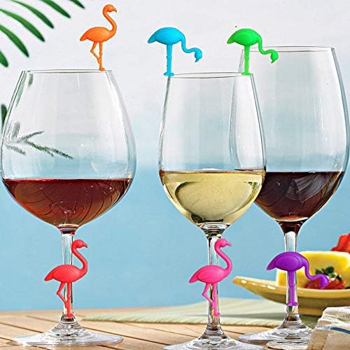 Gresunny 12pcs Silicone Glass Markers Party Wine Glass Marker Drink Markers Label Tags Flamingo Wine Glass Recognizer Reusable Glass Identifiers Charms for Bar Party Family Dinner Table Decorations