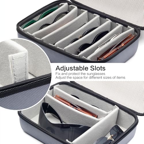 Image of Face Shadow Hard EVA Travel Sunglasses Organizer Case, Adjustable Slot For Multiple Pairs, Portable Eyeglasses Storage Box for Men Women - 8 Slots