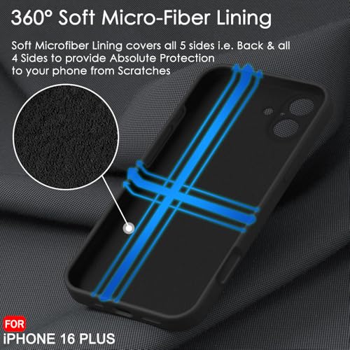 Image of TheGiftKart Liquid Silicone Back Cover Case for iPhone 16 Plus | Soft Micro-Fibre Lining Inside | Camera & Screen Protection | Shockproof Back Cover Case for iPhone 16 Plus (Silicone, Black)