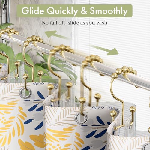 Image of Amazer Gold Shower Curtain Hooks Rings, Stainless Steel Shower Curtain Rings, 12Pcs Double Glide Shower Hooks for Bathroom Shower Curtain Rods Dual Rust-Resistant Shower Rings