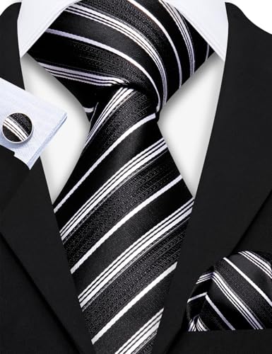 Image of Barry.Wang 6 PCS Men Ties Set Silk Business Fashion Woven Necktie Handkerchief Cufflinks Paisley Stripe Wedding Party