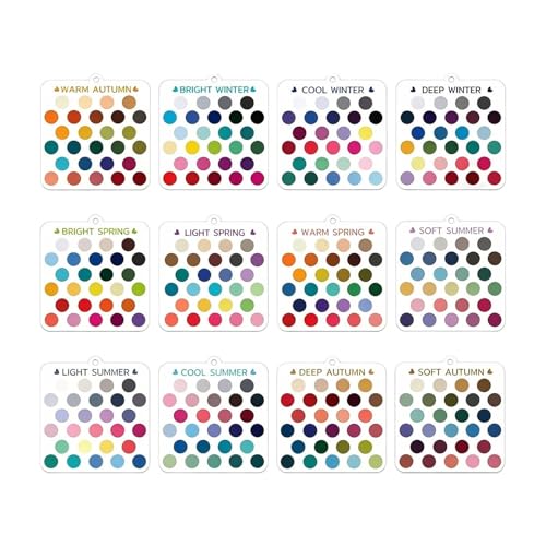 Seasonal Color Selection Cards -12 Piece Seasonal Clear Acrylic | Season Color Analysis Template Cards | For Clothing Outfits Makeup Eyeshadow Bag Keychain Purse Home Kitchen School Office Gym Room Ho