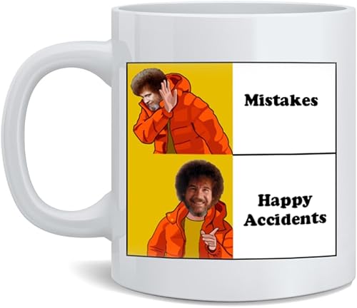 Taza de café de cerámica con texto en inglés Bob Official LIcensed Ross No Mistakes Just Happy Accidents con texto en inglés No Mistakes Just Happy
