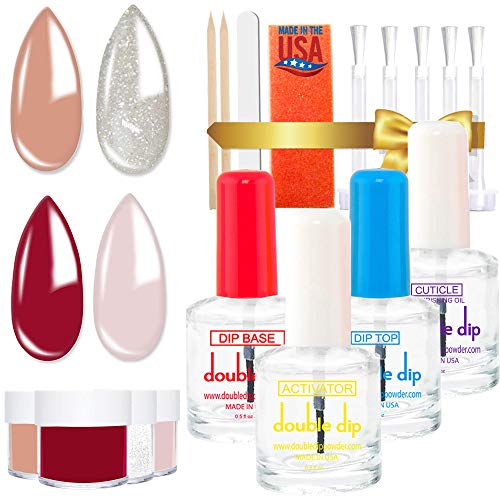 Dipping Powder Starter Kit | 4 Colors .5oz-MADE IN USA| 2X VOLUME| Dip Powder System Starter Nail Kit |Essential & Portable Kit for Travel| Acrylic Dipping System for French Nail (Classic Collection)