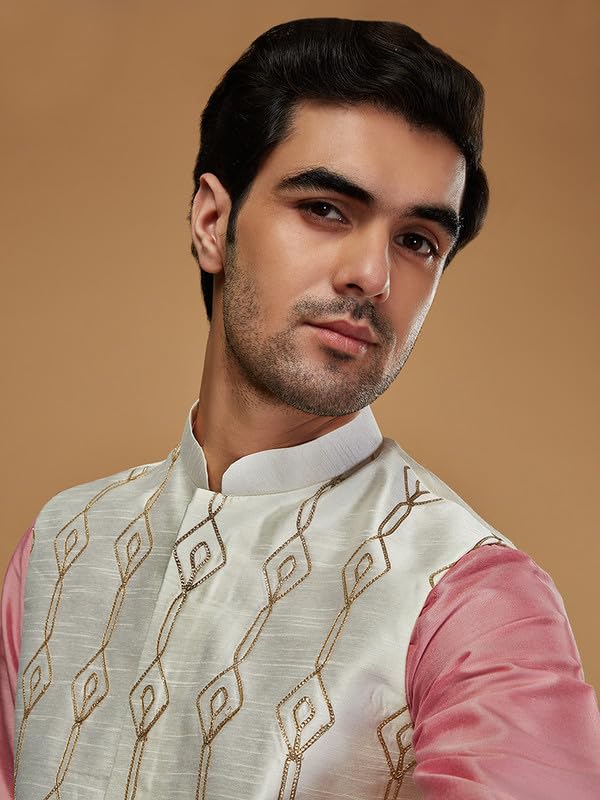 Image of KISAH Men's Navy Blue Printed Cotton Kurta - Regular Fit Long Tunic with Mandarin Collar | Ethnic Wear for Weddings & Festive Occasions
