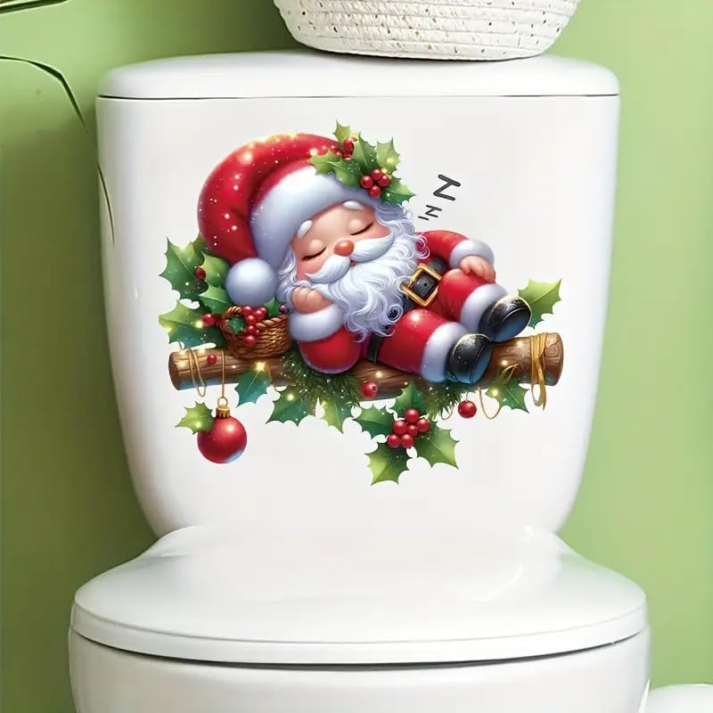 Christmas Decoration Toilet Cover Sticker Decals,Fish Bird Flower Leaf Waterproof Toilet Lid Tank Seat Decals Cistern Self-Adhesive Bathroom Wall Sticker