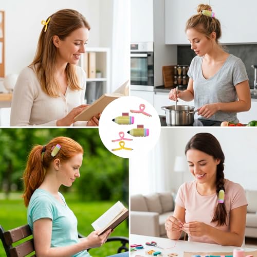 Set de 4 pinzas para cabello diseño lápiz escolar miniatura 7