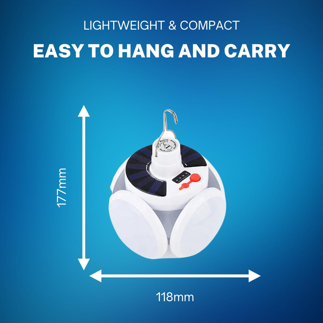 New Home Era Solar Camping Light - 90 Degree Foldable | Battery Indicator | 5 Light Modes | Waterproof Rechargeable LED Solar Light | Dust Proof & Anti-Fall - Perfect for Outdoor Adventures