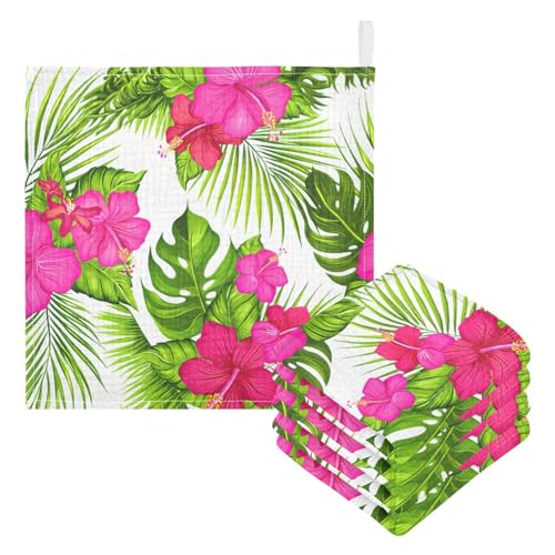 Kigai Flowers and Green Palm Leaves Baby Washcloths,3pcs Ultra Soft Absorbent Towel,Newborn Bath Face Towel, Natural Reusable Baby Wipes for Sensitive Skin, Baby Registry as Shower