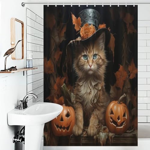 Rideau de douche Halloween citrouille en polyester imperméable pour bain