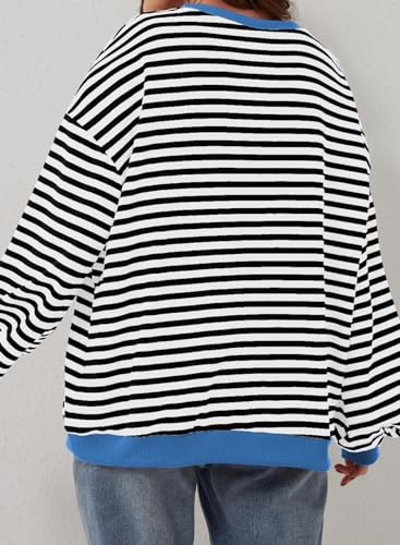 Image of Eytino Women Plus Size Striped Color Block Crewneck Sweatshirt(1X-5X) | Oversized Pullover Tops,Long Sleeve Casual Shirt,Workout & Daily Wear,2026 Fall Fashion Clothes Outfits