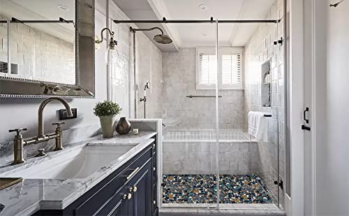 Parrotile Pebble Tile for Shower Floor Aqua Cobalt Blue Mosaic Backsplash Tiles (5 Sheets)