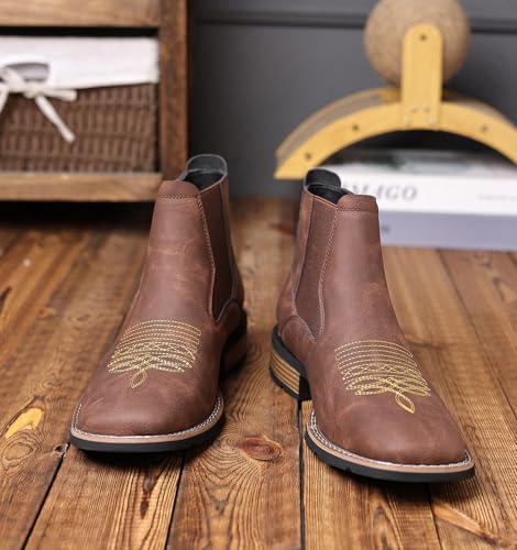 Image of Santimon Men's Square Toe Chelsea Boots, Ankle High, Slip-On, Anti-Slip Dress Casual Outdoor Boots