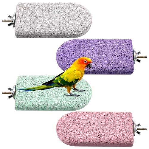 HappyAlley 4 Pack Bird Beak Grinding Stone Pumice Lava Ledge for Birds Chinchillas Hamsters Parrots Bird Perch Stand Climbing Ledge Teeth & Beak Grinding Block(Long)
