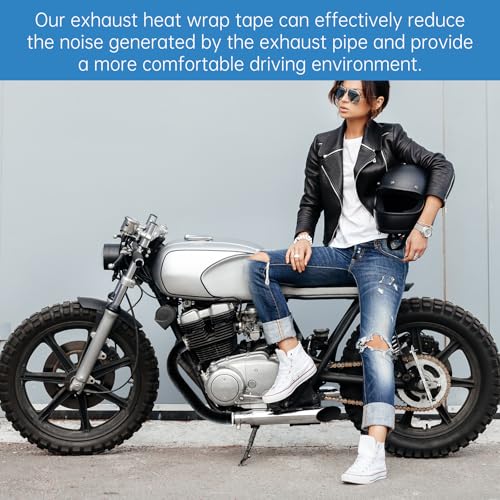 5M Hitzeschutz Auspuff Band, Motorrad Auspuff Auspuffband, Hitzeschutzband Auspuff Schwarz mit Edelstahl Kabelbindern & Einweghandschuhe, Auspuff Bandage Hitzebeständiges für Auto Auspuffanlagen