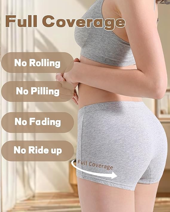 Image of LOURYN KOULYN Boy Shorts Underwear for Women Cotton Panties Mid Rise Undies Full Coverage Boxers Briefs Boyshort 4 Pack S-XXL